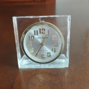 VTG Seth Thomas Brass Clear Lucite Gold Face/Hands Alarm Clock
